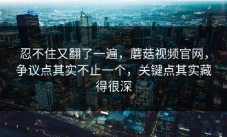 忍不住又翻了一遍，蘑菇视频官网，争议点其实不止一个，关键点其实藏得很深