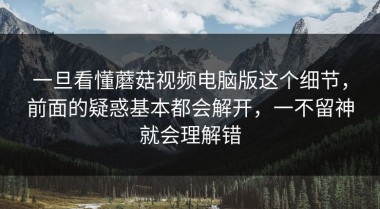 一旦看懂蘑菇视频电脑版这个细节，前面的疑惑基本都会解开，一不留神就会理解错