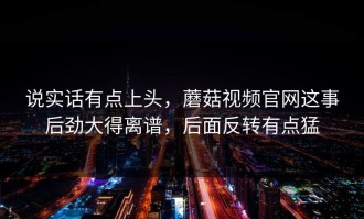 说实话有点上头，蘑菇视频官网这事后劲大得离谱，后面反转有点猛