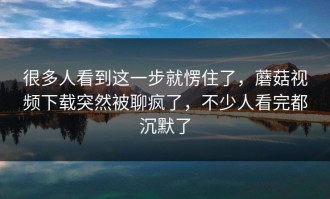 很多人看到这一步就愣住了，蘑菇视频下载突然被聊疯了，不少人看完都沉默了