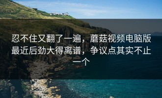 忍不住又翻了一遍，蘑菇视频电脑版最近后劲大得离谱，争议点其实不止一个