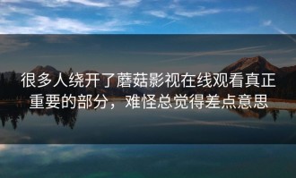 很多人绕开了蘑菇影视在线观看真正重要的部分，难怪总觉得差点意思
