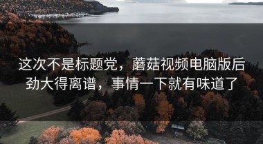 这次不是标题党，蘑菇视频电脑版后劲大得离谱，事情一下就有味道了
