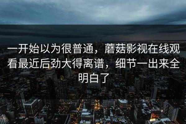 一开始以为很普通，蘑菇影视在线观看最近后劲大得离谱，细节一出来全明白了