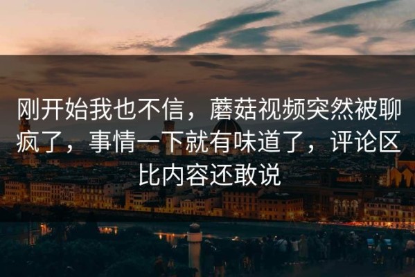刚开始我也不信，蘑菇视频突然被聊疯了，事情一下就有味道了，评论区比内容还敢说