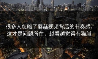 很多人忽略了蘑菇视频背后的节奏感，这才是问题所在，越看越觉得有猫腻