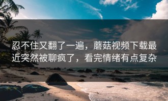 忍不住又翻了一遍，蘑菇视频下载最近突然被聊疯了，看完情绪有点复杂