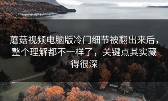 蘑菇视频电脑版冷门细节被翻出来后，整个理解都不一样了，关键点其实藏得很深