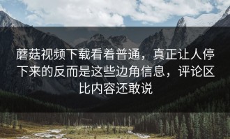 蘑菇视频下载看着普通，真正让人停下来的反而是这些边角信息，评论区比内容还敢说