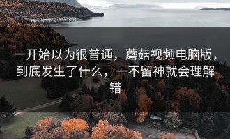 一开始以为很普通，蘑菇视频电脑版，到底发生了什么，一不留神就会理解错