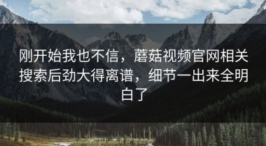 刚开始我也不信，蘑菇视频官网相关搜索后劲大得离谱，细节一出来全明白了