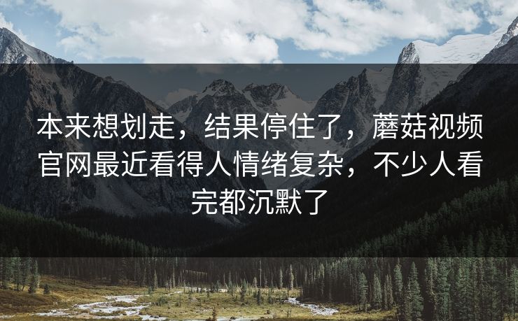 本来想划走，结果停住了，蘑菇视频官网最近看得人情绪复杂，不少人看完都沉默了