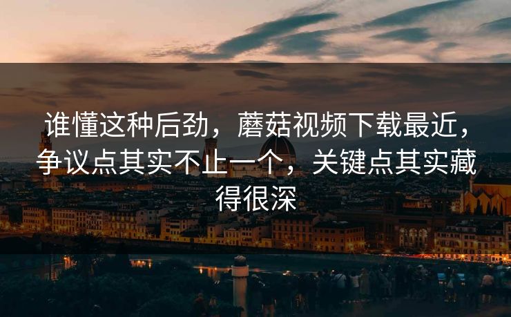 谁懂这种后劲，蘑菇视频下载最近，争议点其实不止一个，关键点其实藏得很深