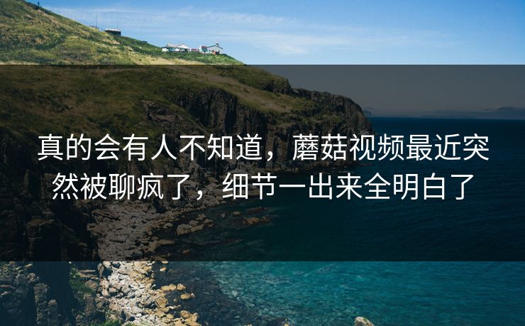 真的会有人不知道,蘑菇视频最近突然被聊疯了,细节一出来全明白了 真的会有人不知道,蘑菇视频最近突然被聊疯了,细节一出来全明白了
